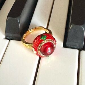 2/$30🌵 Red Stone Cloisonne Enamel Ring Vintage Design Egyptian Gold Size 7